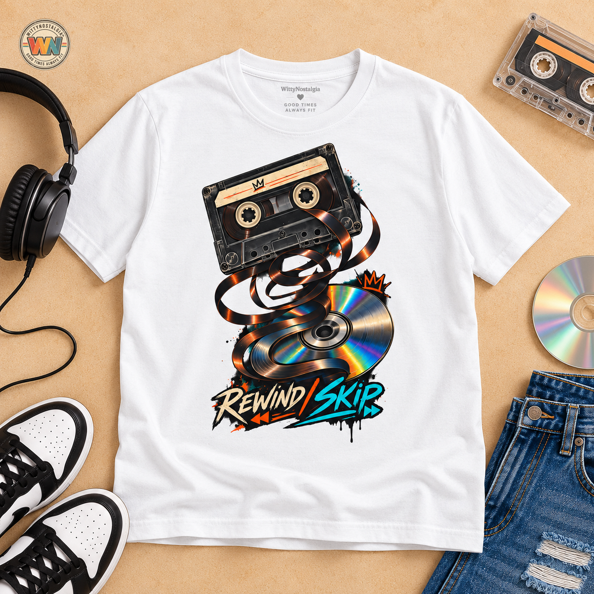Cassette Tape Rewind Sk8er T-Shirt | Retro Mix Tape 90s Tape Art 1990's 2000's Nostalgia Throwback