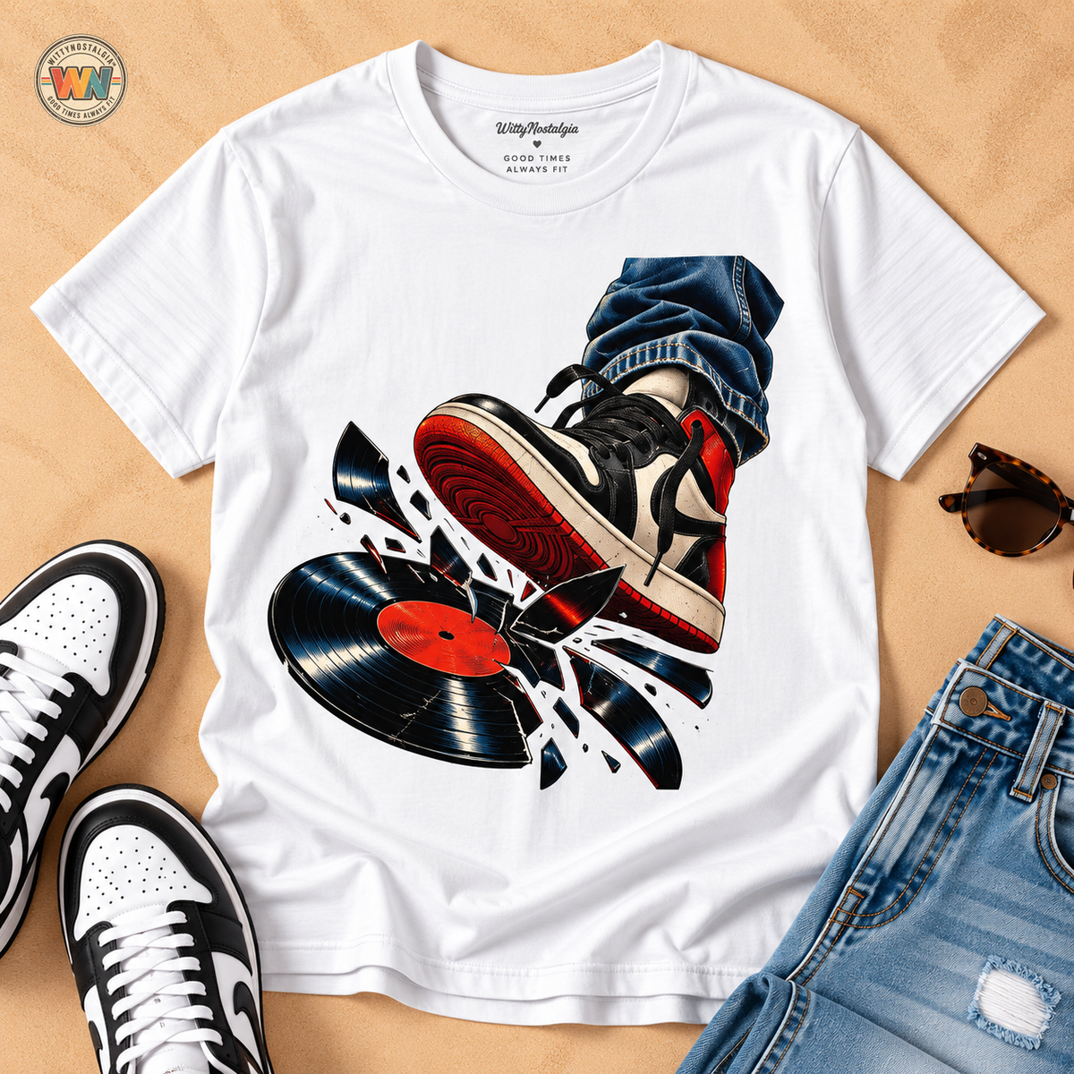 Sneaker Step with Vinyl Record T-Shirt | Retro Music Streetwear