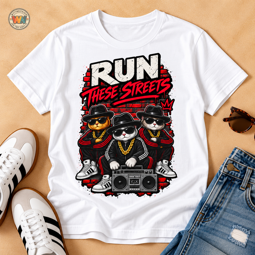 Run These Streets cats graphic T-Shirt | Hip Hop Cat Crew tee | 1990's 2000's Nostalgia Throwback