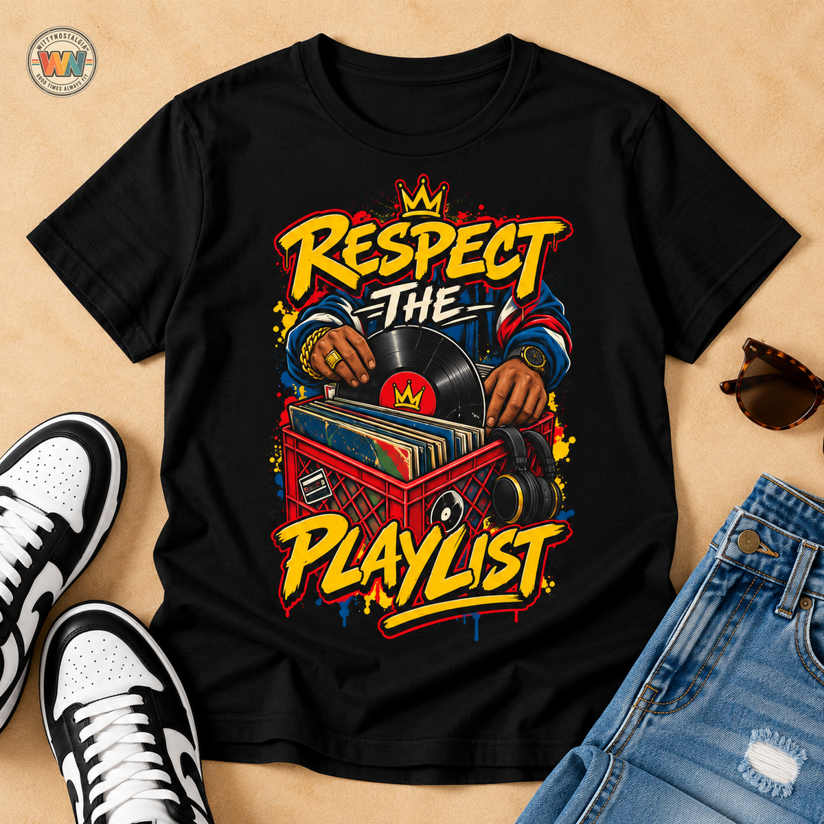 Respect The Playlist T-Shirt | DJ Turntable Hip Hop Graphic Tee | 1990's 2000's Nostalgia Throwback