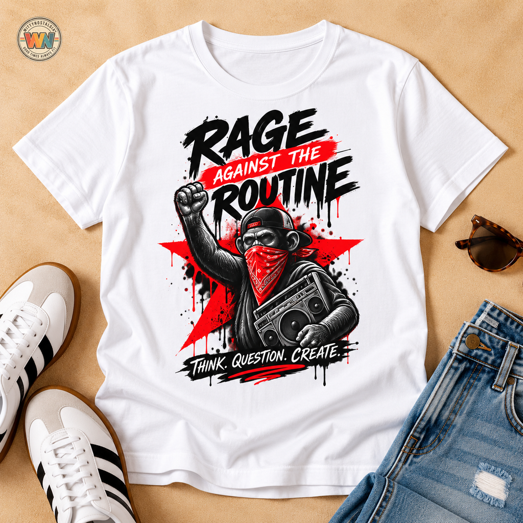 Rage Against the Routine T-Shirt | Protest Fist Graphic Tee | 1990's 2000's Nostalgia Throwback