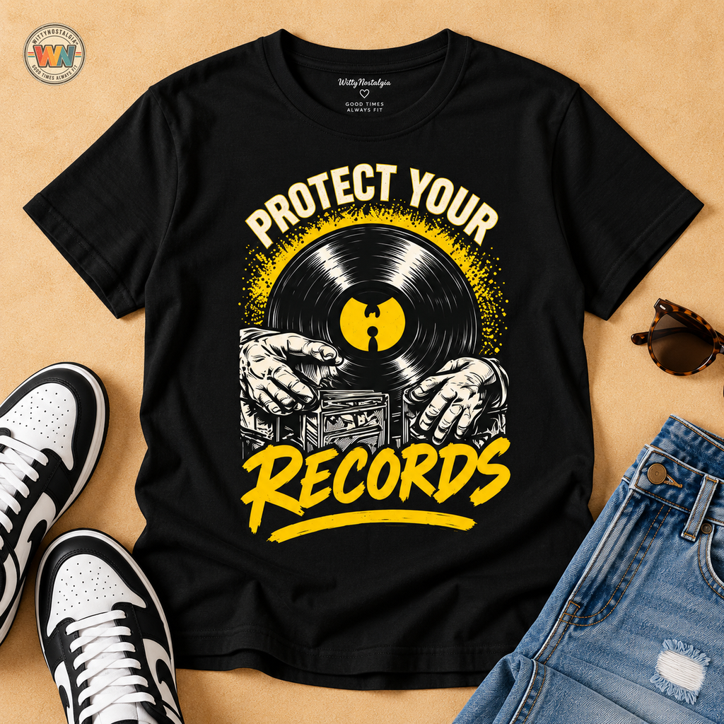 Protect Your Records Hip Hop T-Shirt | Wu Tang Vinyl Record DJ Music Tee | 1990's 2000's Nostalgia Throwback