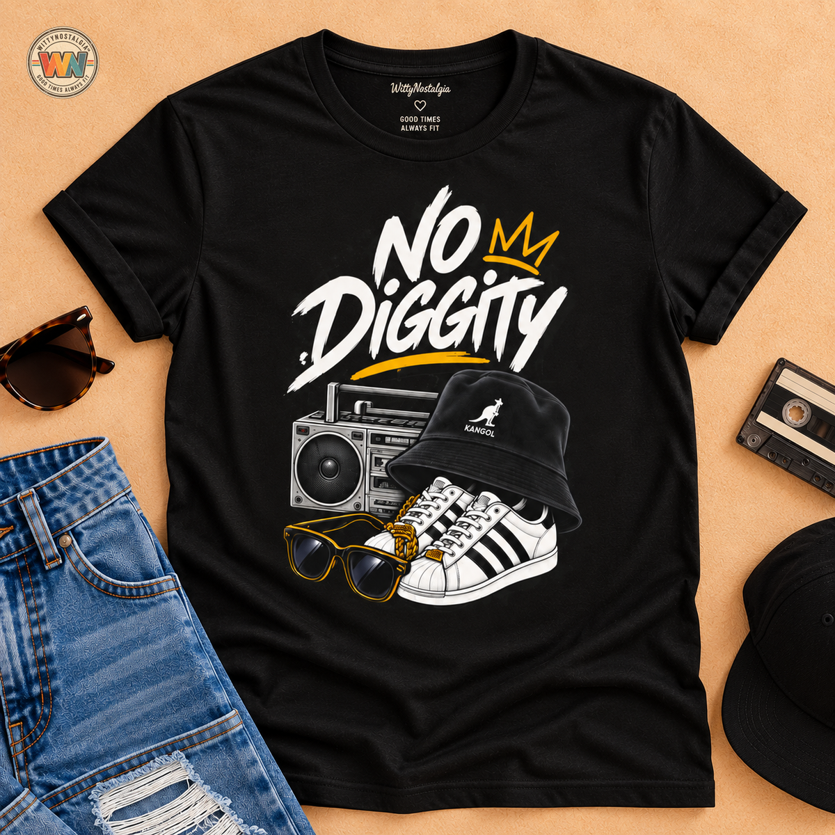 No Diggity Graphic Tee | Retro Boombox Hip Hop Design | 1990's 2000's Nostalgia Throwback
