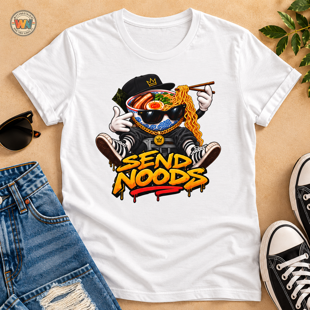 Send Noods ramen graphic T-Shirt | noodle bowl illustration, streetwear vibe | Hip Hop Pop Culture