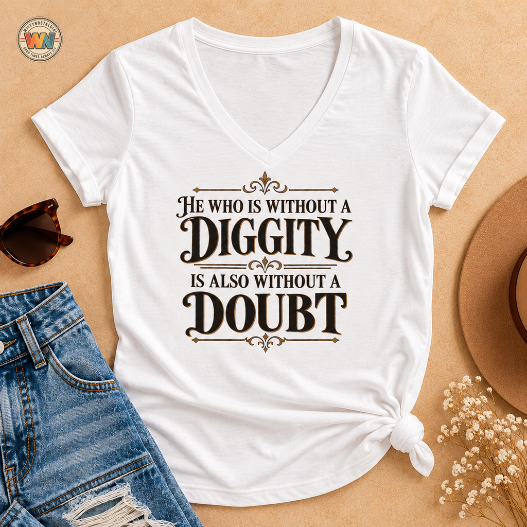 He Who Is Without A Diggity Is Also Without A Doubt V-Neck Shirt | 90s 00s Hip Hop Pop Culture Millennial Nostalgia