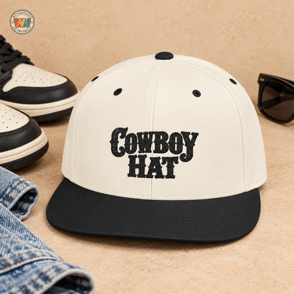 Cowboy Hat flat bill snapback | Western text embroidered cap