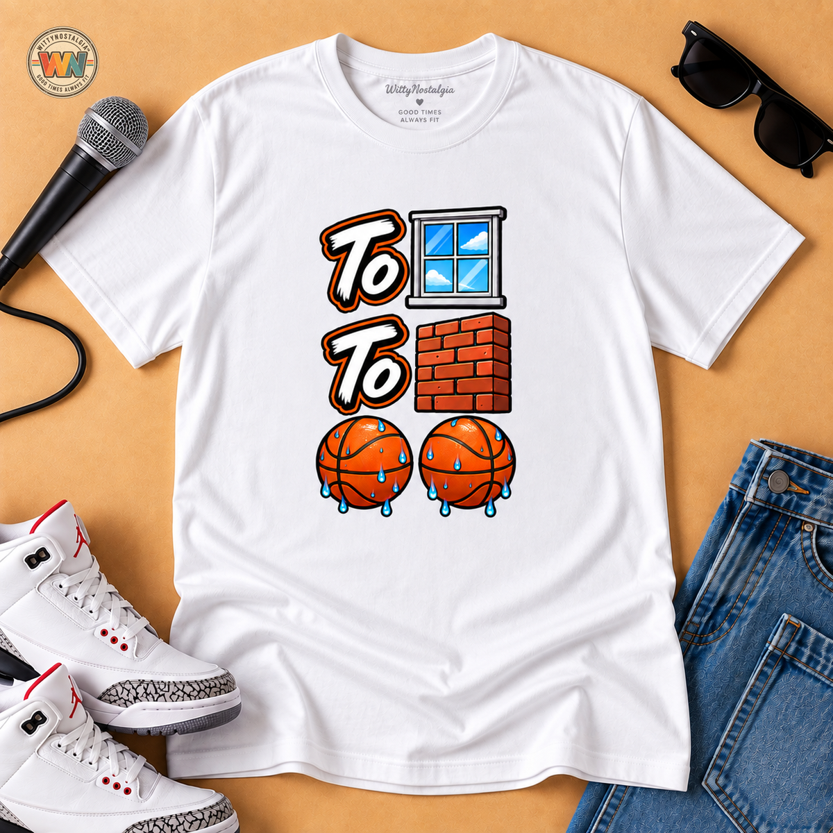To the Window To the Wall Sweat Basketballs T-Shirt | Sports Emoji Design | 90s 00s Hip Hop Pop Culture Nostalgia Millennial Era