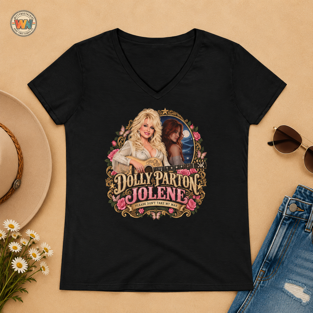 Dolly Parton Jolene Pink Portrait Tee | V-Neck Shirt | Memorial Tribute