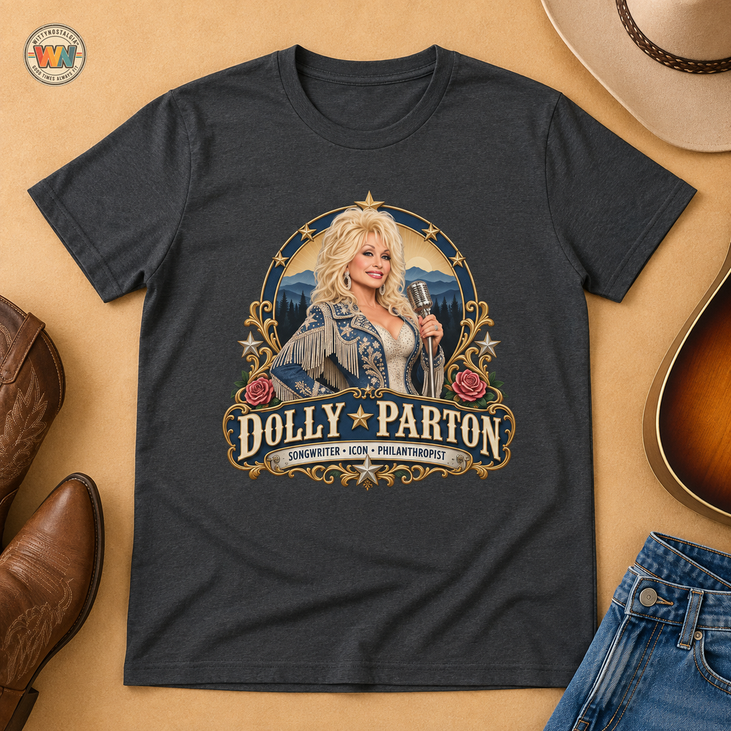 Country Singer Dolly Parton Portrait T-Shirt | Retro Western Microphone Design