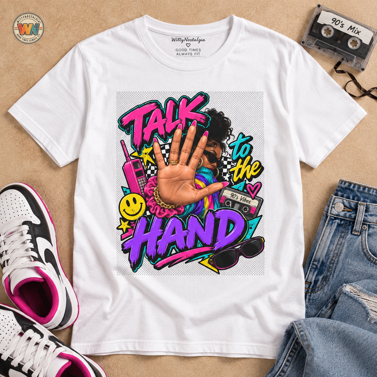 Talk to the Hand T-Shirt | 90s Retro Graphic Tee, Pop Art Hand Gesture | 90's 00's Hip Hop Pop Culture Nostalgia