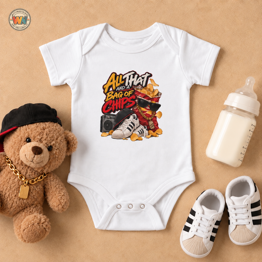 All That Bag of Chips illustration Bodysuit | Baby romper, snack graphic | 90's 00's Hip Hop Pop Culture Nostalgia