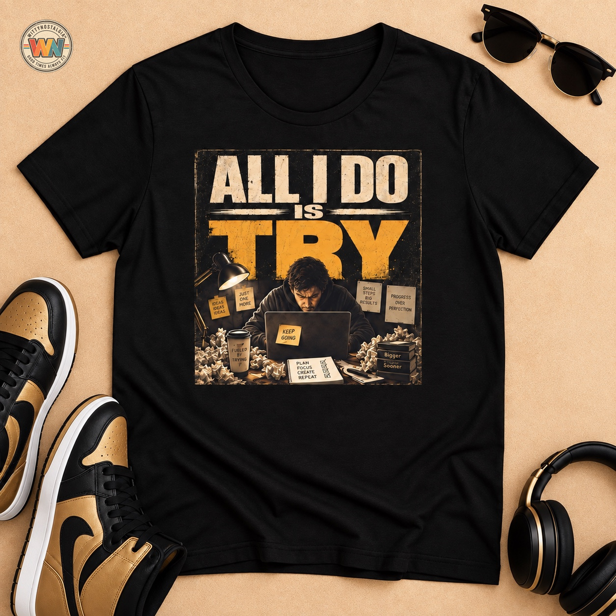 All I Do Is Try T-Shirt | Vintage Music Poster Style