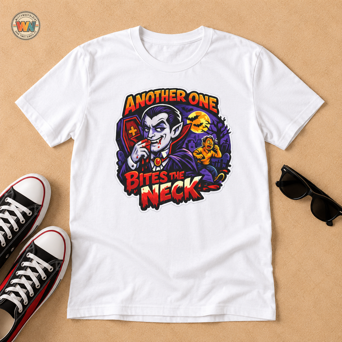 Another One Bites the Neck Vampire T-Shirt | Halloween Dracula Graphic