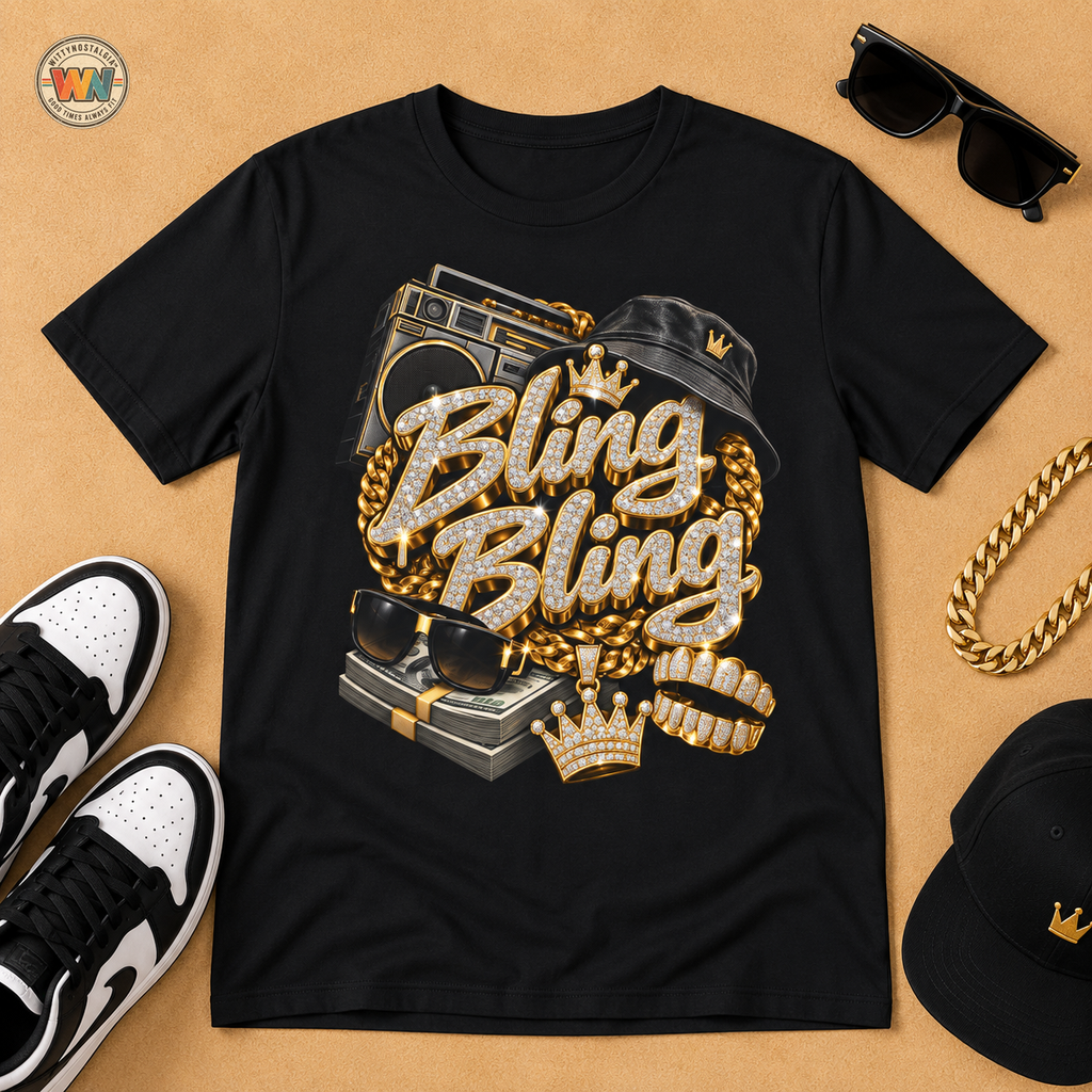 Bling Bling Boombox T-Shirt | Retro Hip Hop Graphic Tee | 90's 00's Hip Hop Pop Culture Nostalgia