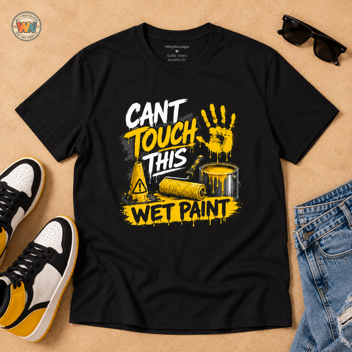 Cant Touch This Wet Paint MC Hammer T-Shirt | Paint Handprint Design 1990's 2000's Nostalgia Throwback