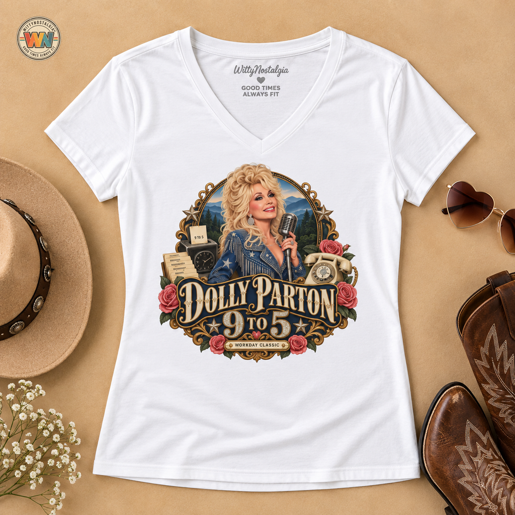 9 to 5 Retro Country Music V-Neck T-Shirt | Vintage Singer Graphic | Dolly Parton Tribute Memorial