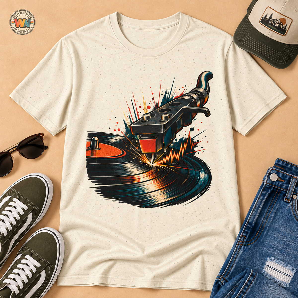 Vintage Turntable Tonearm T-Shirt | Vinyl Record Music Tee Hip Hop | 1990's 2000's Nostalgia Throwback