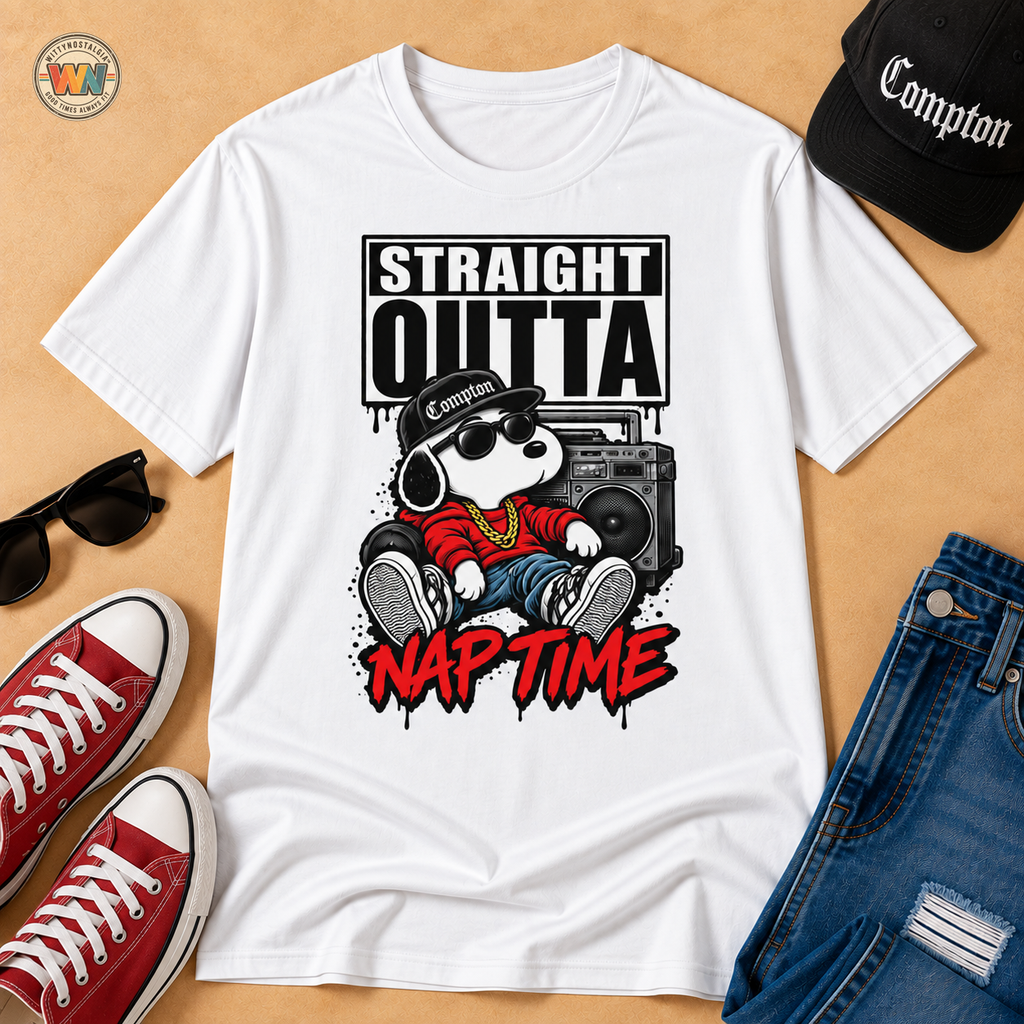 Straight Outta Nap Time T-Shirt Hip Hop | Cartoon Bear Boombox Compton Design | 1990's 2000's Nostalgia Throwback