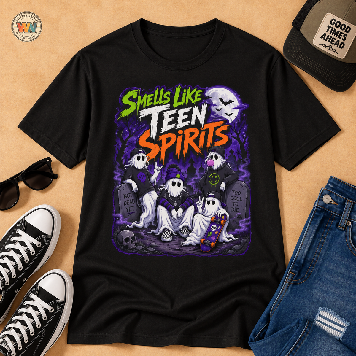 Smells Like Teen Spirits T-Shirt | Halloween Ghost Band Graphic | Hip Hop 1990's 2000's Nostalgia Throwback