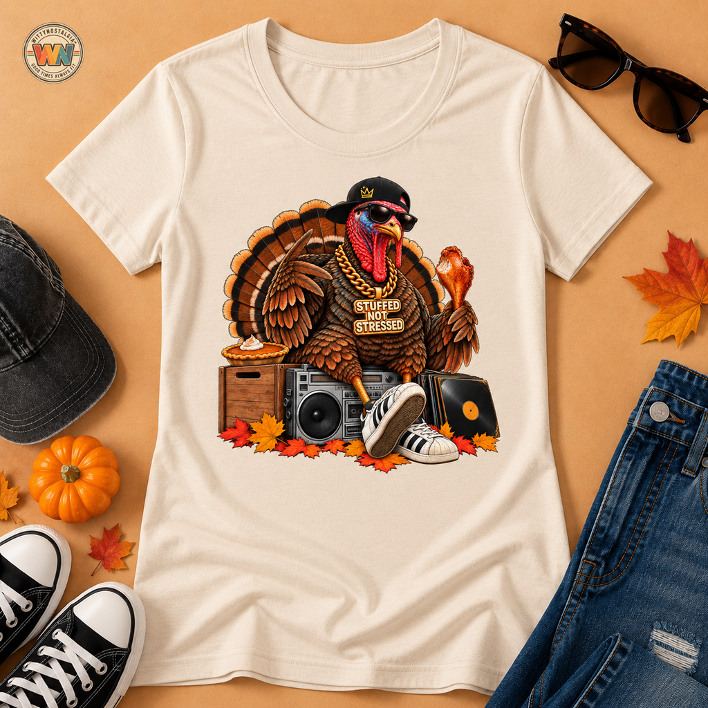 Hip Hop Turkey T-Shirt | Thanksgiving Turkey DJ Turntable, Fall Leaves | 90s 00s Nostalgia