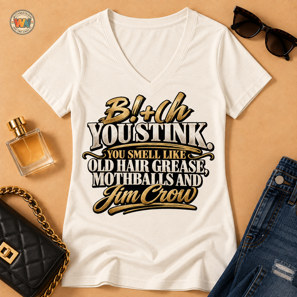Bi+(h You Stink Script Graphic T-Shirt | Funny Sarcastic Typography Tee | Mallory Beauty