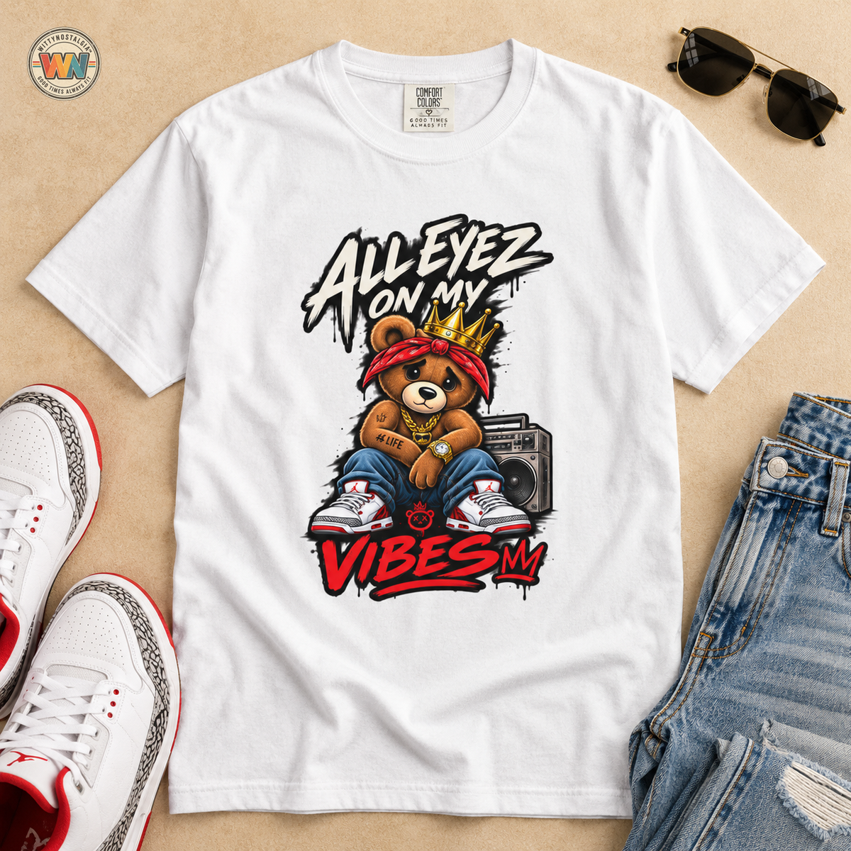 All Eyez On My Vibes Bear Pac T-Shirt | Streetwear Graphic Tee