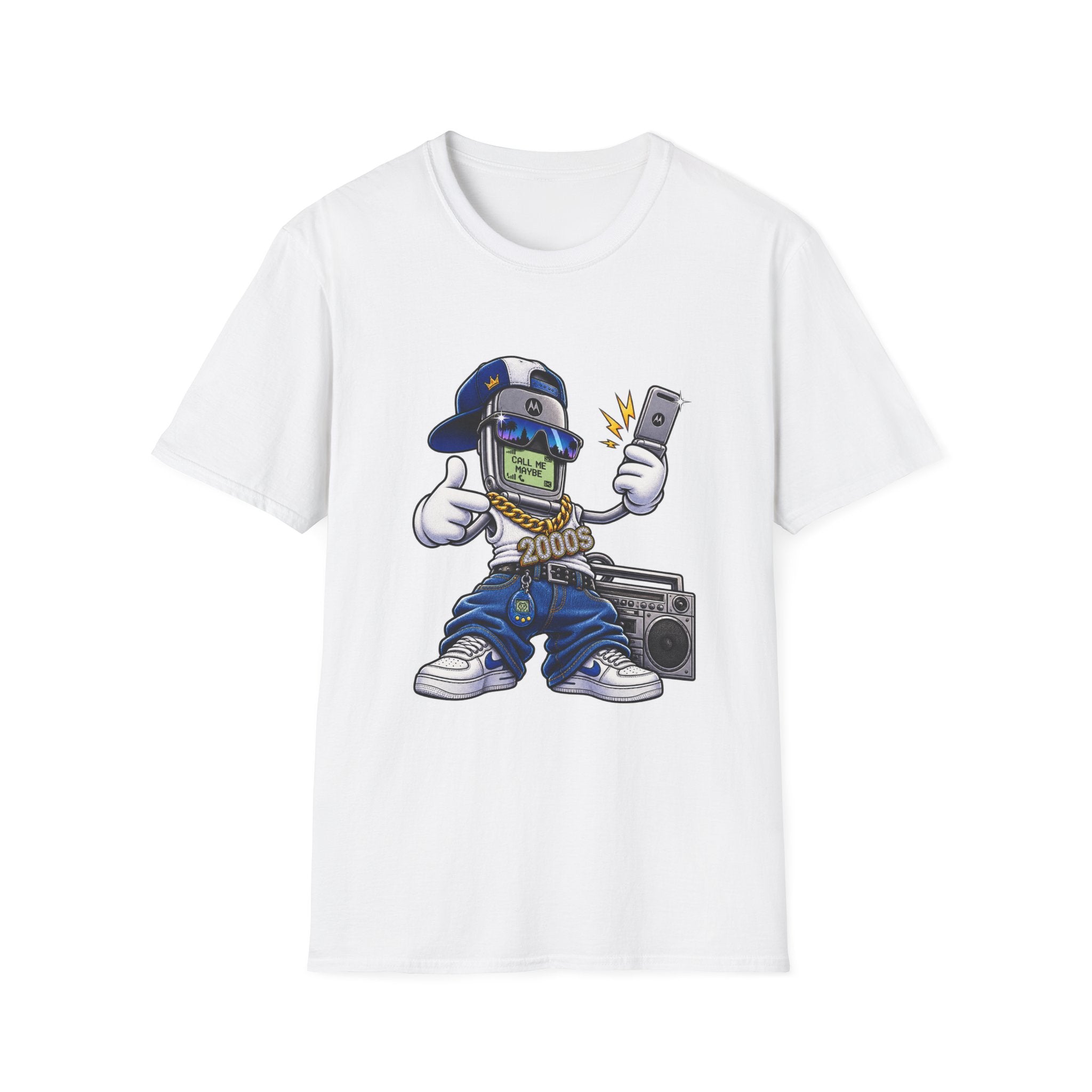 Money Phone Character T-Shirt | Hip Hop Cartoon Cellphone Selfie Tee | 1990's 2000's Nostalgia Throwback