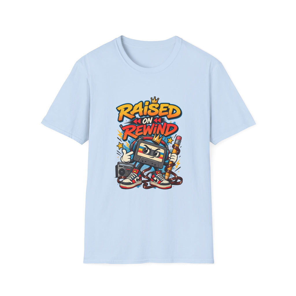 Raised on Rewind Hip Hop T-Shirt | Retro Cassette Tape 90s Nostalgia | 1990's 2000's Nostalgia Throwback