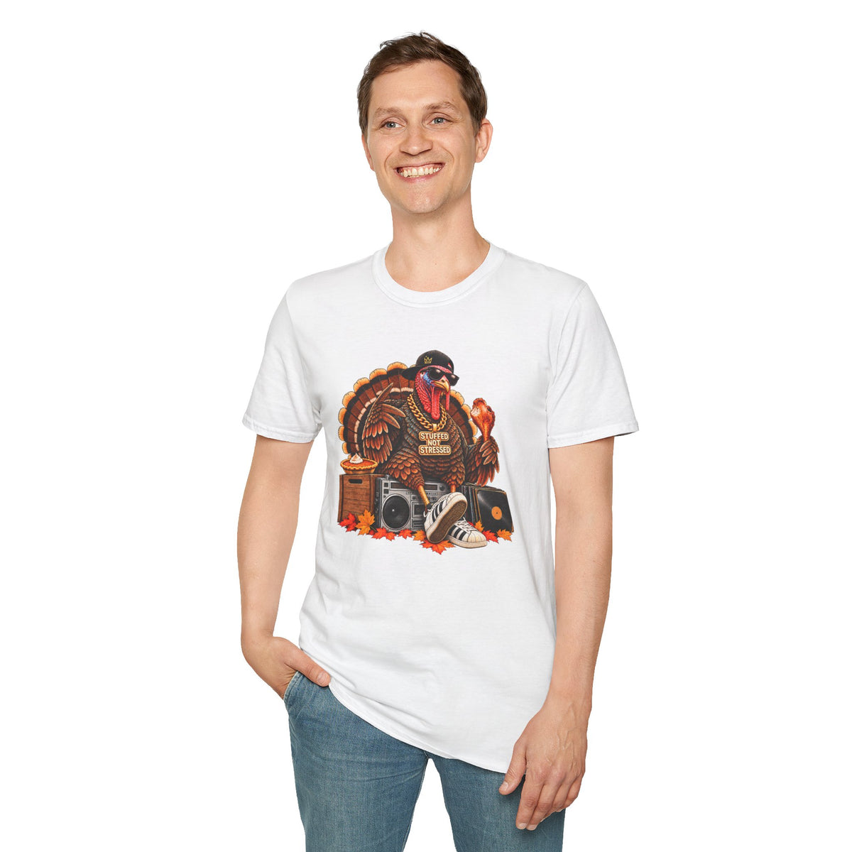 Hip Hop Turkey T-Shirt | Thanksgiving Turkey DJ Turntable, Fall Leaves | 90s 00s Nostalgia