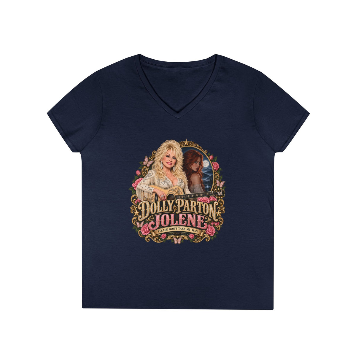 Dolly Parton Jolene Pink Portrait Tee | V-Neck Shirt | Memorial Tribute