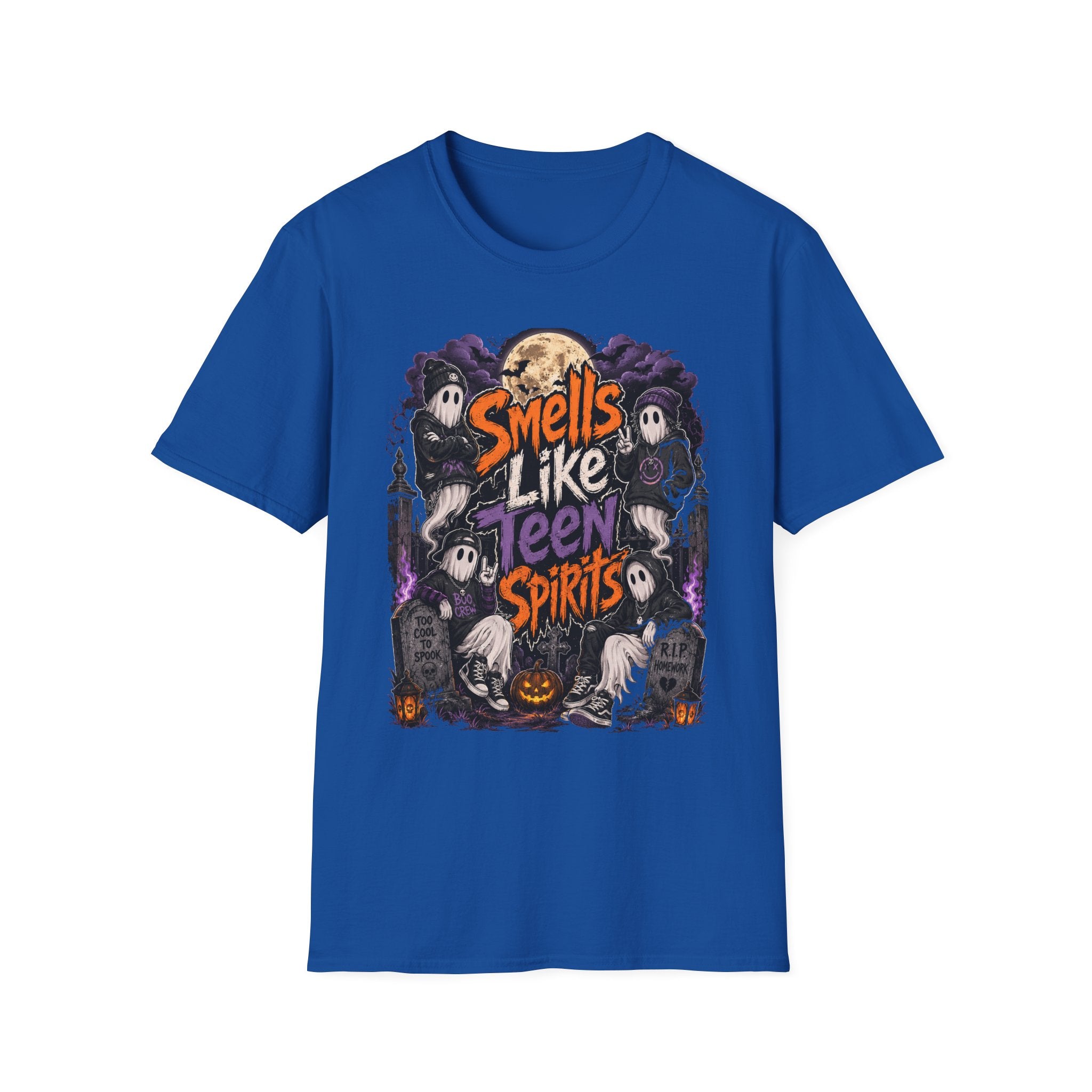 Smells Like Teen Spirits T-Shirt | Halloween Ghosts Moon Pumpkin Hip Hop | 1990's 2000's Nostalgia Throwback