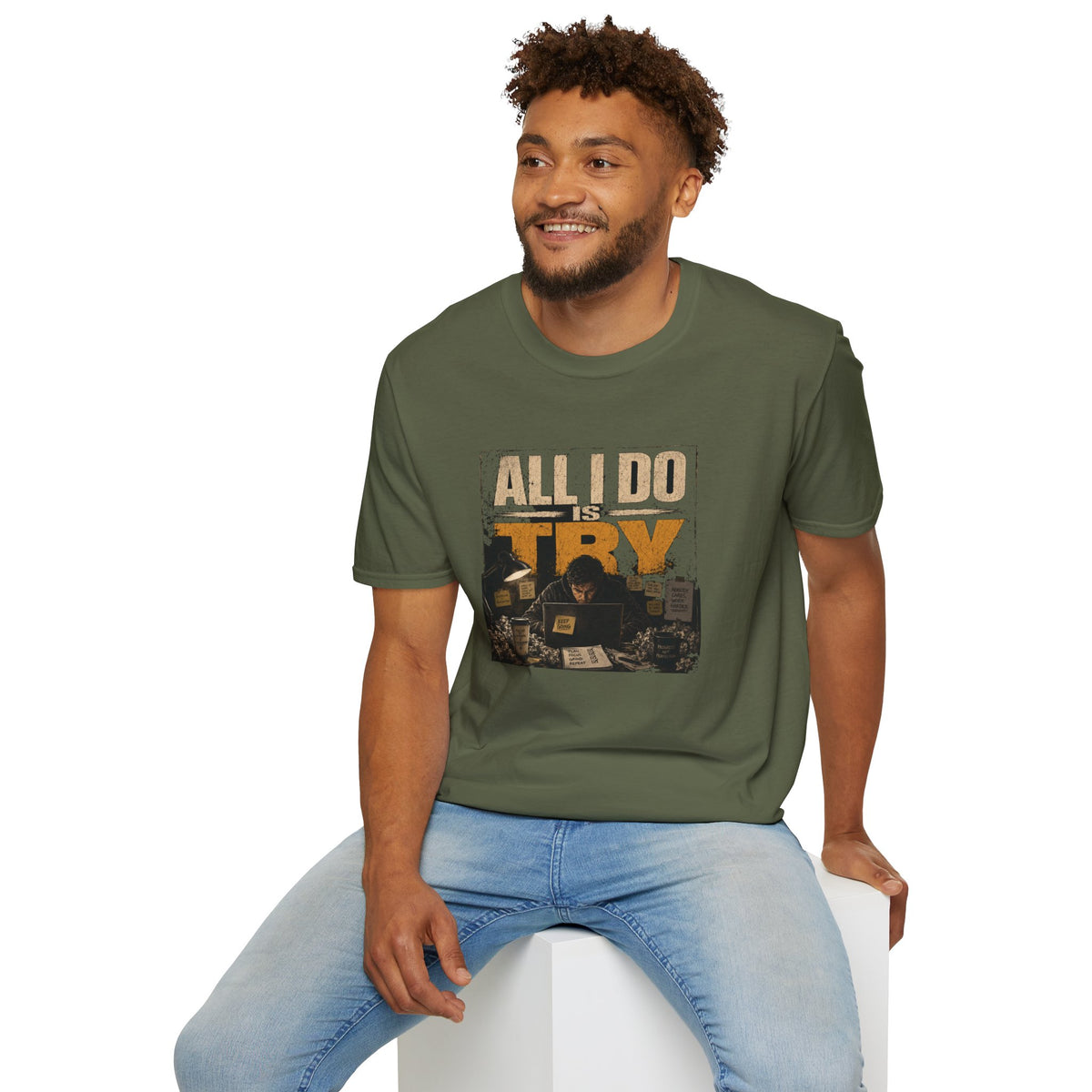 All I Do Is Try T-Shirt | Vintage Music Poster Style
