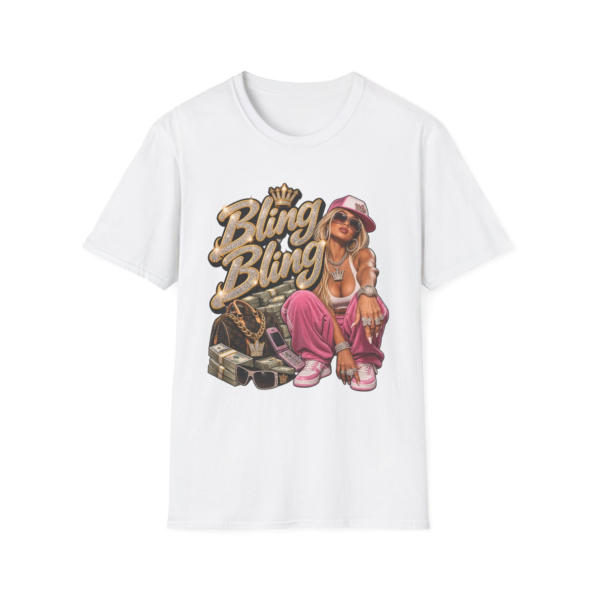 Bling Bling Graphic Tee | Retro Hip Hop Girl Illustration | 90's 00's Hip Hop Pop Culture Nostalgia