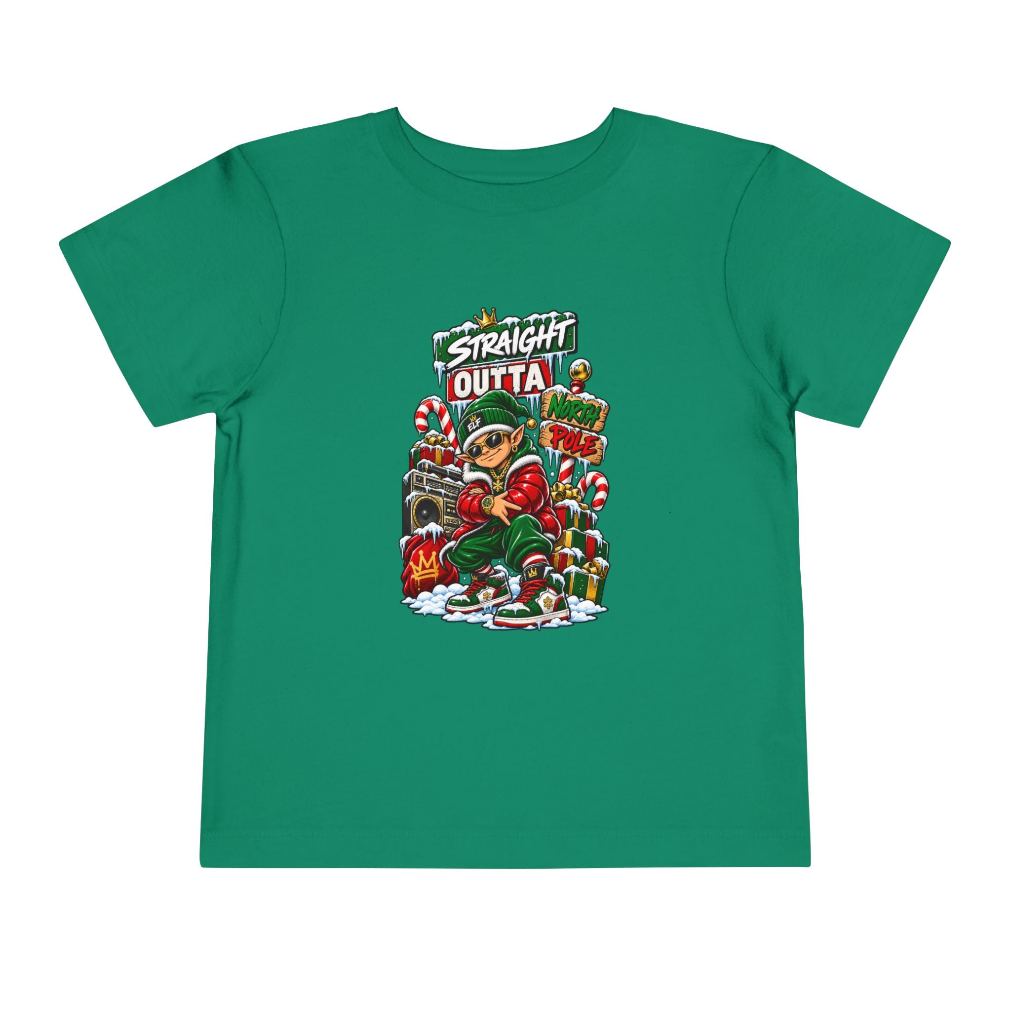 Straight Outta Elf graphic Toddler Tee | Christmas elf, candy cane holiday design