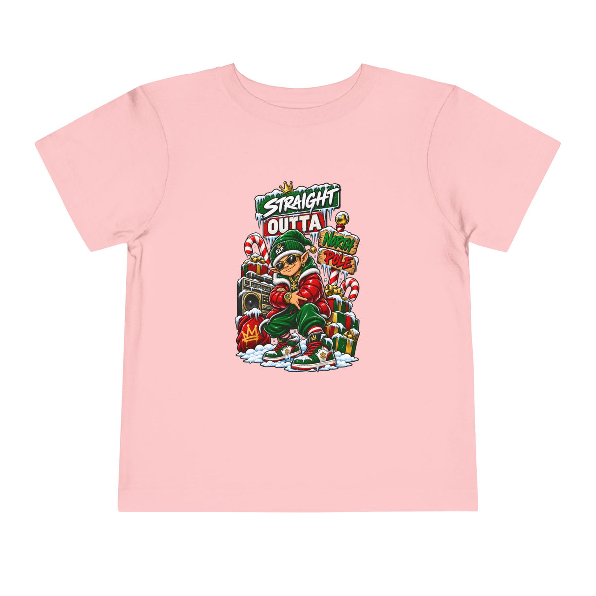 Straight Outta Elf graphic Toddler Tee | Christmas elf, candy cane holiday design
