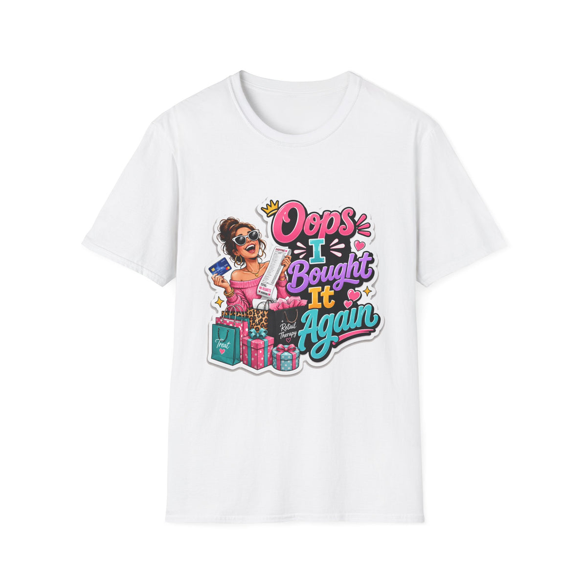 Oops I Bought It Again T-Shirt | Shopping Cartoon Design | 1990's 2000's Nostalgia Throwback