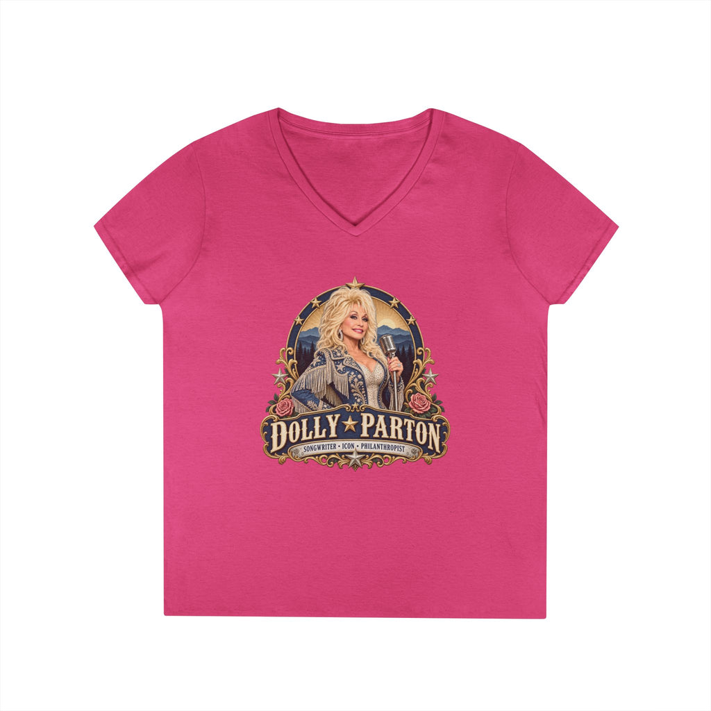 Dolly Parton Portrait V-Neck Tribute T-Shirt | Country Music Icon Tee
