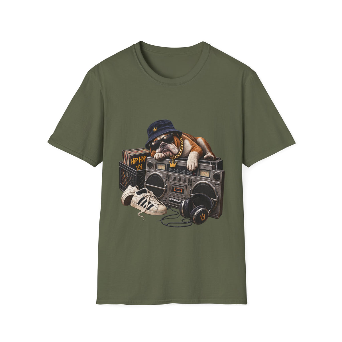 Hip Hop Bulldog DJ T-Shirt | Cute Retro Boombox Streetwear Tee