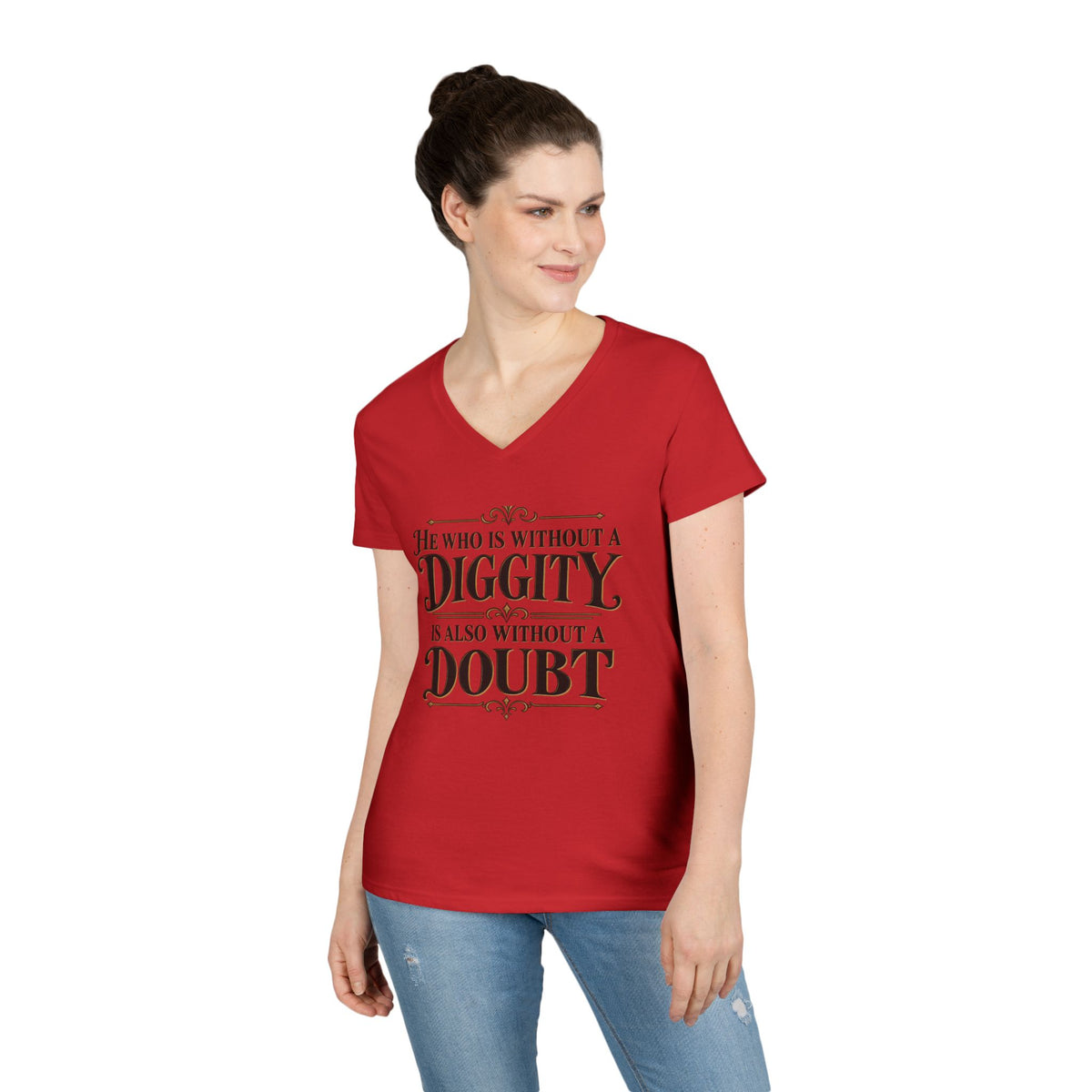 He Who Is Without A Diggity Is Also Without A Doubt V-Neck Shirt | 90s 00s Hip Hop Pop Culture Millennial Nostalgia