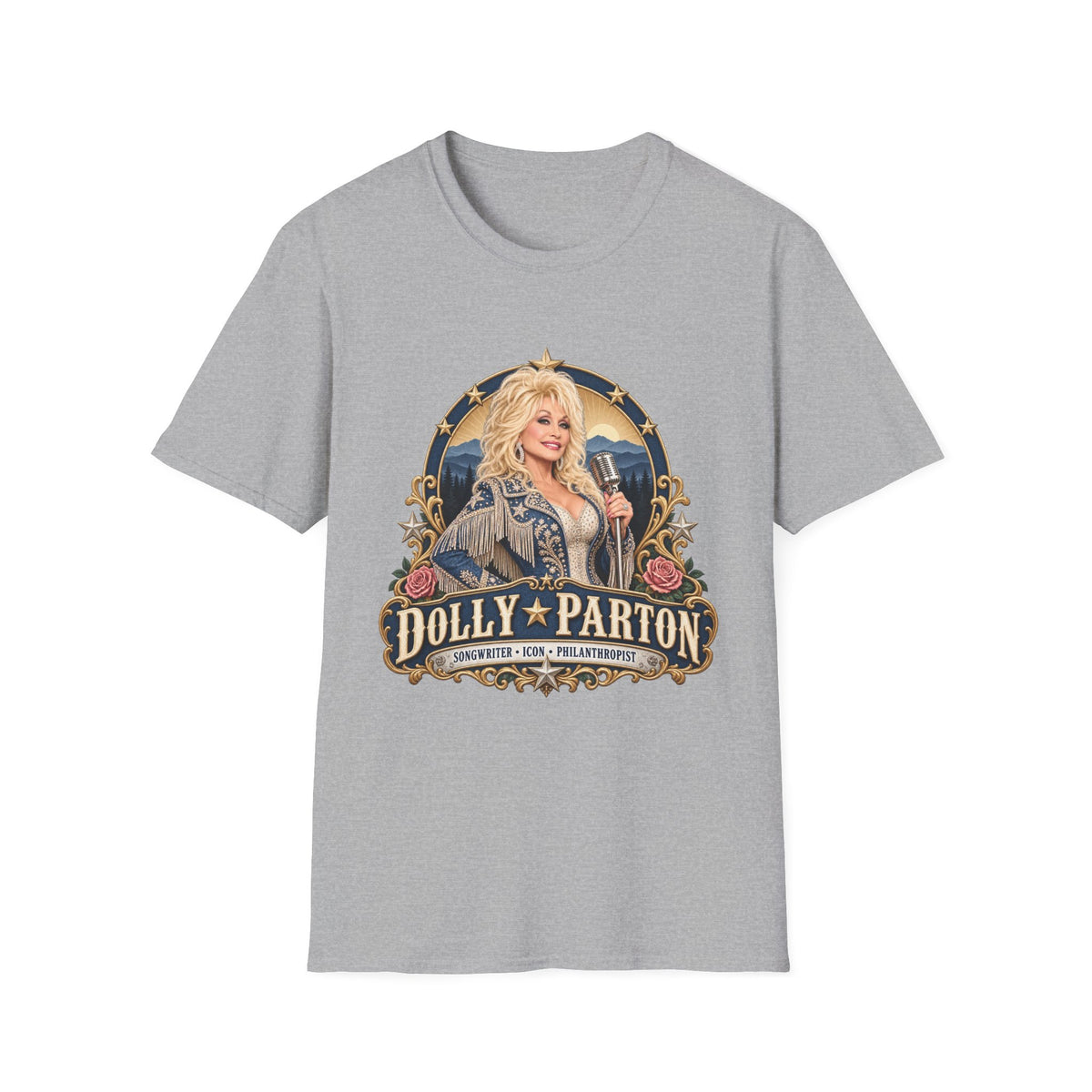 Country Singer Dolly Parton Portrait T-Shirt | Retro Western Microphone Design