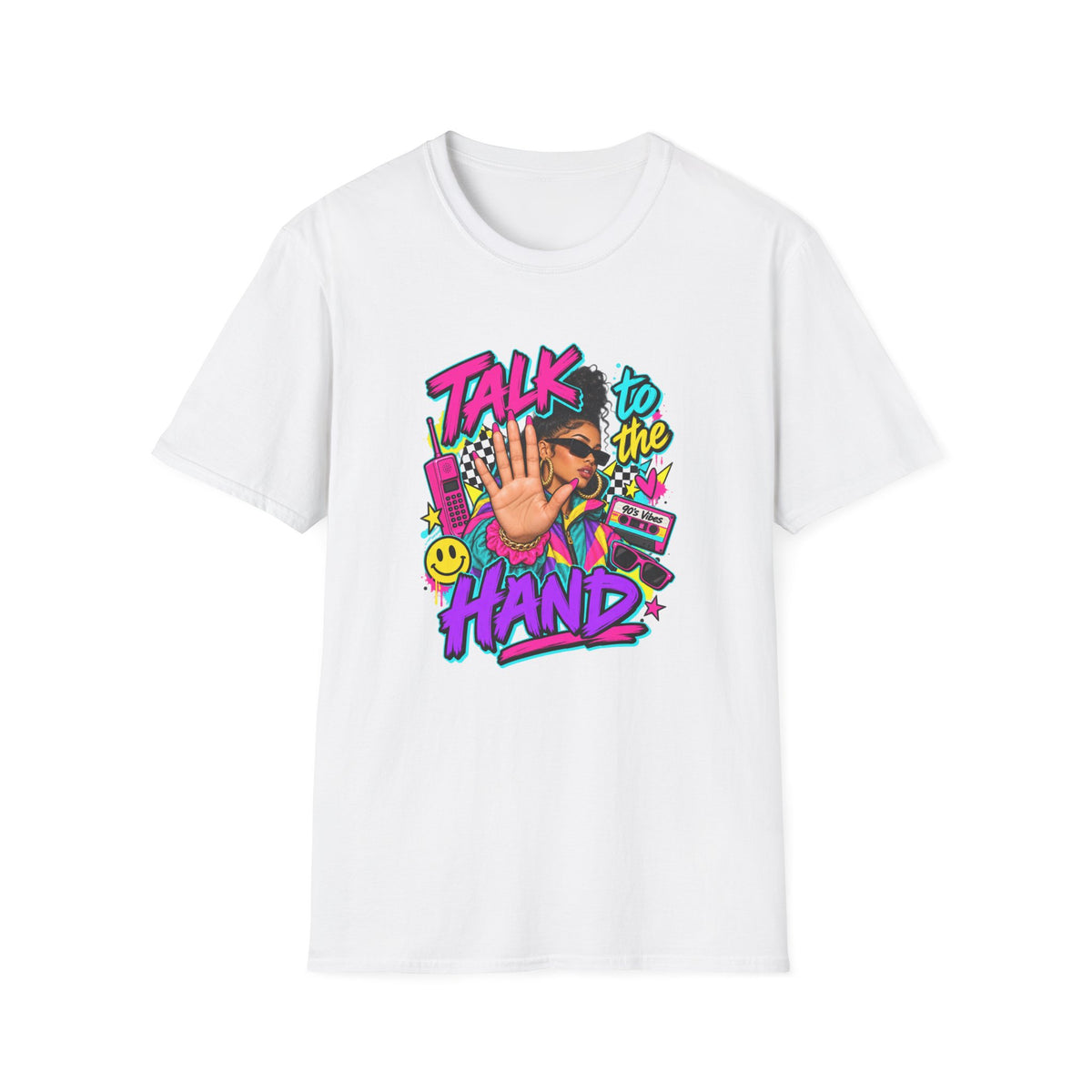 Talk to the Hand T-Shirt | 90s Retro Graphic Tee, Pop Art Hand Gesture | 90's 00's Hip Hop Pop Culture Nostalgia