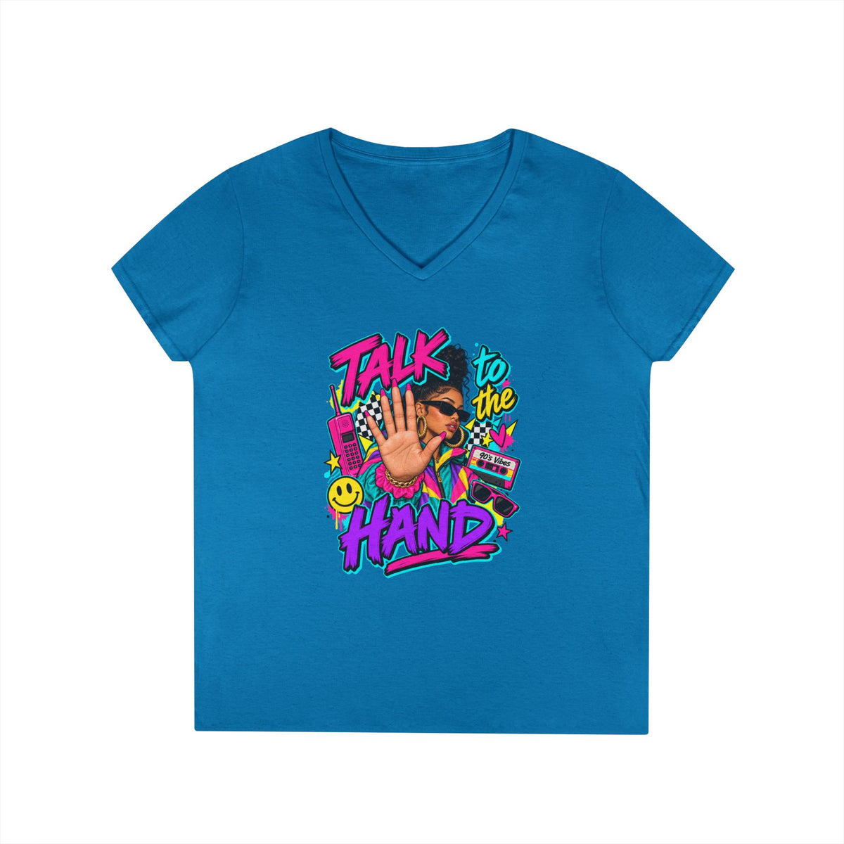Talk to the Hand graphic tee | V-Neck T-Shirt, 90s retro pop art design | 90's 00's Hip Hop Pop Culture Nostalgia