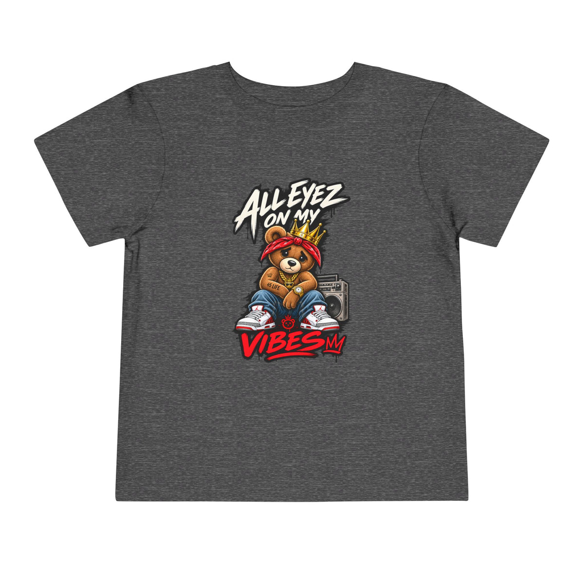 All Eyez On My Vibes Teddy Bear Toddler Tee | Hip Hop Boombox Graphic