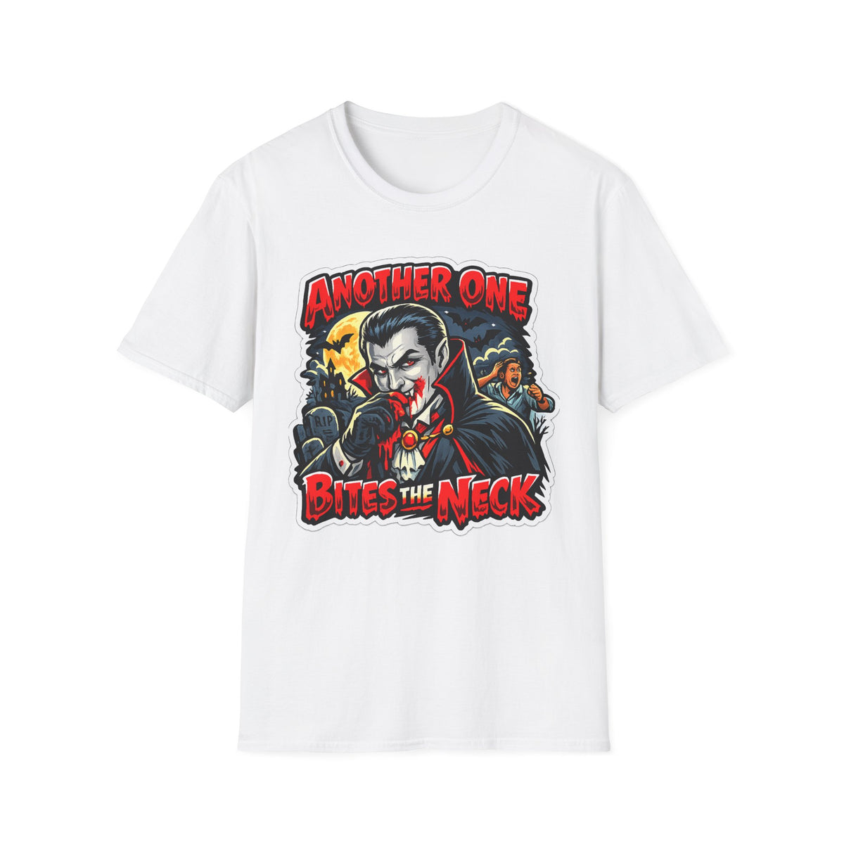 Another One Bites the Neck Halloween T-Shirt | Vampire Horror Graphic Tee | 90s 00s Nostalgia Hip Hop Pop Culture