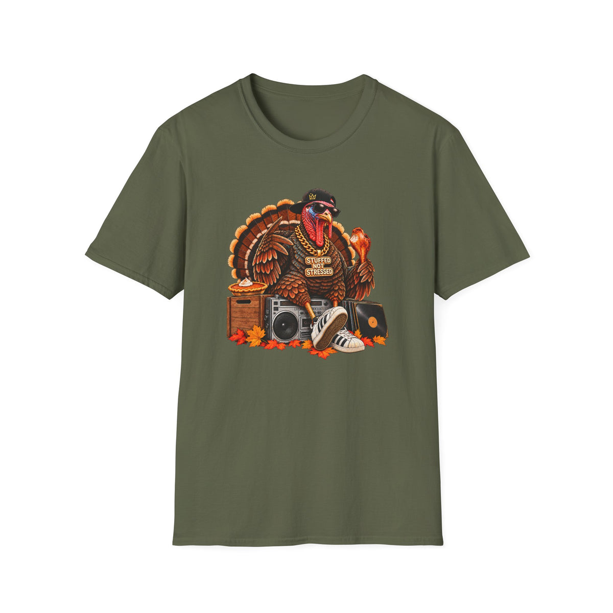 Hip Hop Turkey T-Shirt | Thanksgiving Turkey DJ Turntable, Fall Leaves | 90s 00s Nostalgia