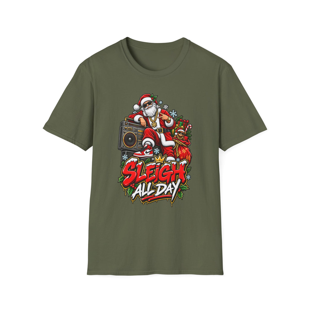 Sleigh All Day Santa graphic T-Shirt | Christmas hip hop holiday tee | 1990's 2000's Nostalgia Throwback