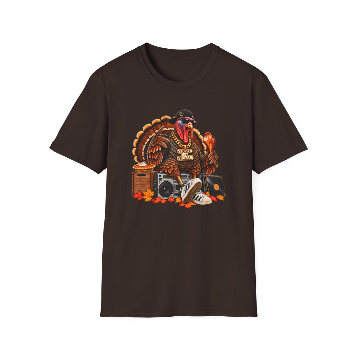 Hip Hop Turkey T-Shirt | Thanksgiving Turkey DJ Turntable, Fall Leaves | 90s 00s Nostalgia