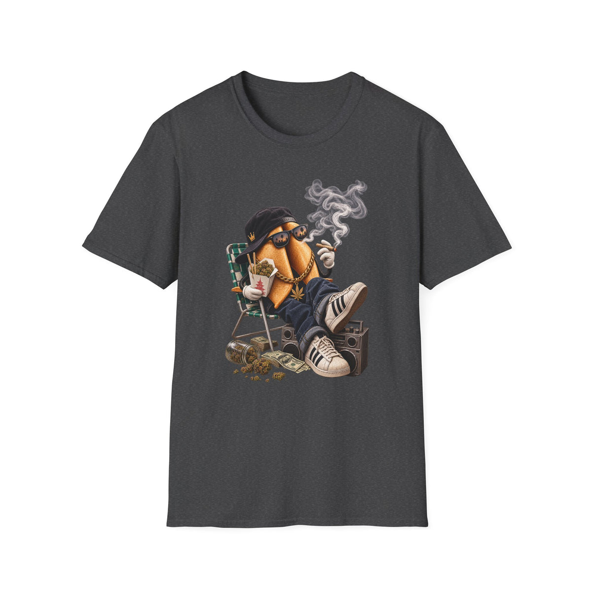 Chill Hot Dog Character T-Shirt | Smoking Cartoon Sausage Graphic | 1990's 2000's Nostalgia Throwback