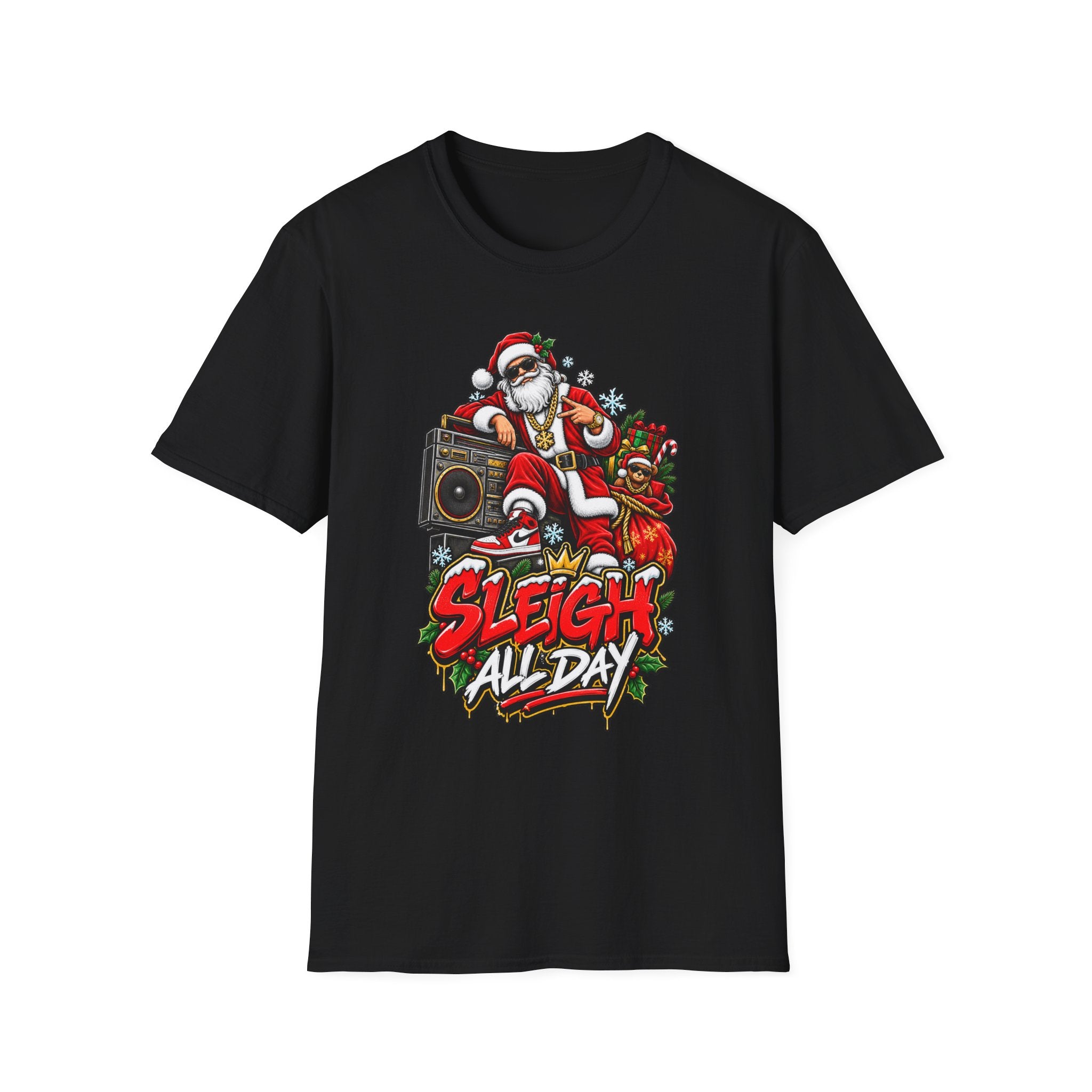 Sleigh All Day Santa graphic T-Shirt | Christmas hip hop holiday tee | 1990's 2000's Nostalgia Throwback