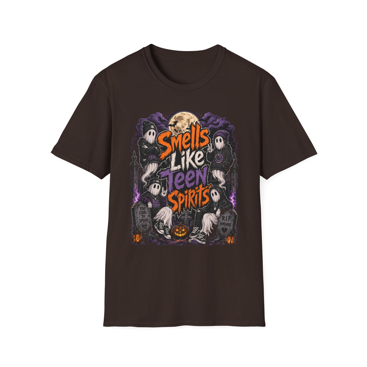 Smells Like Teen Spirits T-Shirt | Halloween Ghosts Moon Pumpkin Hip Hop | 1990's 2000's Nostalgia Throwback
